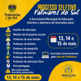 Prefeitura de Palmares do Sul abre inscrições para Processo Seletivo na área da Educação